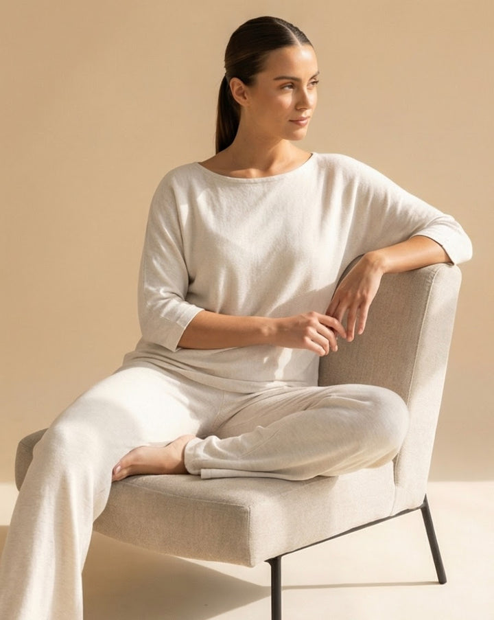 Chatrina Poncho Toppur með kvart ermum, Oat