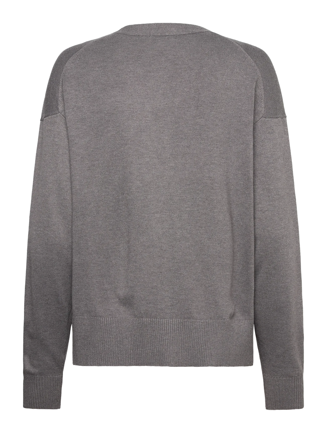 Þunn prjónuð klassísk hneppt peysa steingrá