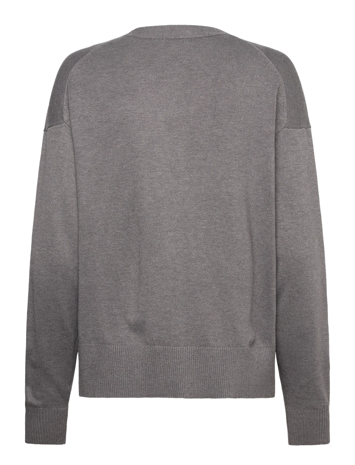 Þunn prjónuð klassísk hneppt peysa steingrá