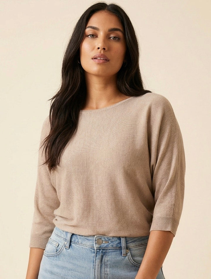 Chatrina Poncho Toppur með kvart ermum, Greige